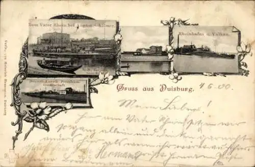 Ak Duisburg im Ruhrgebiet, Zum Vater Rhein, Rheinhafen, Deutsch-Amerikanische Petroleum Gesellschaft