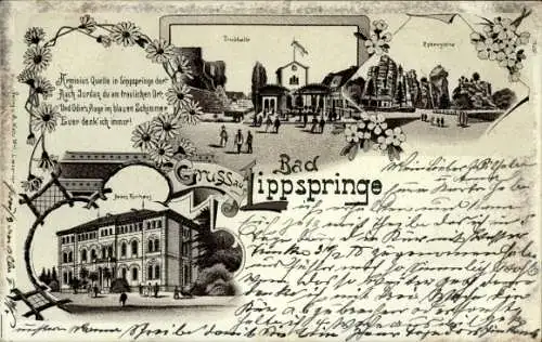 Litho Bad Lippspringe im Kreis Paderborn, Kurhaus, Trinkhalle, Externsteine