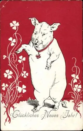 Ak Glückwunsch Neujahr, Schwein, Glücksklee