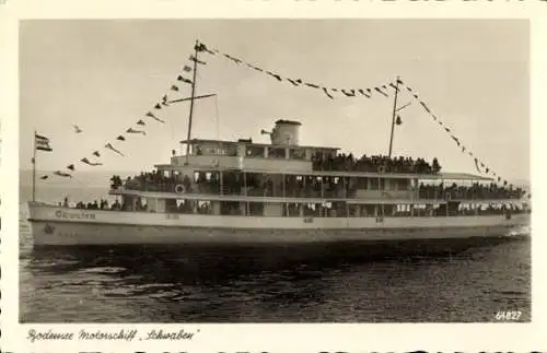 Ak Bodensee, Motorschiff Schwaben, Passagiere an Deck