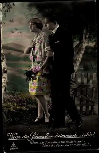 Ak Liebespaar, Wenn die Schwalben heimwärts ziehen, PH Berlin 594/1