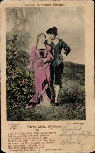 Künstler Ak Schweninger, C., Liebespaar, Glaube, Liebe, Hoffnung