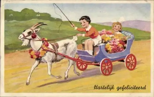 Ak Glückwunsch, Ziegenkutsche, Kinder