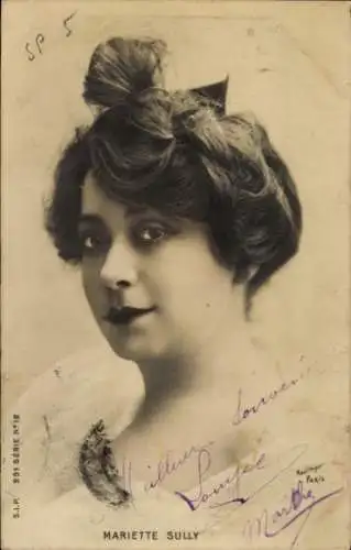 Ak Opernsängerin Mariette Sully, Portrait