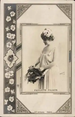 Passepartout Ak Schauspielerin Paulette Filliaux, Porträt