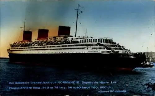 CPA Compagnie Générale Transatlantique CGT  Normandie, Départ du Havre