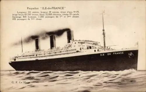 Ak Dampfer Ile de France, CGT, French Line