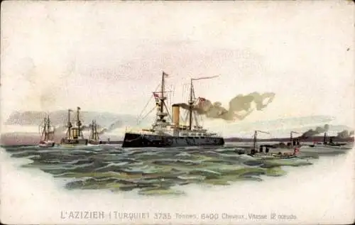 Litho Türkische Kriegsschiffe, l'Azizieh