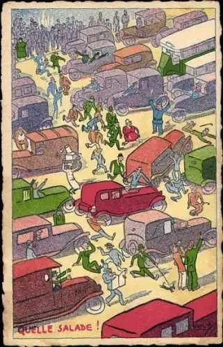 Ak Unfall auf einer Kreuzung,  Personen und Autos, Verkehr