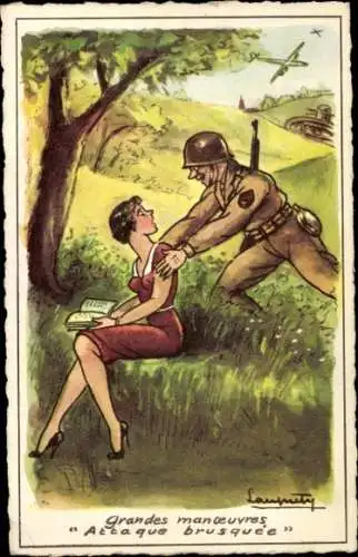 Künstler Ak Laumety, Grandes manoeuvres Attaque brusquee