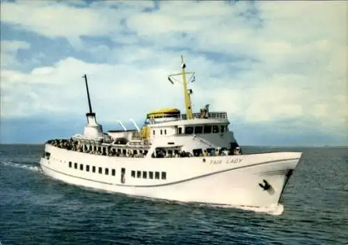 Ak Nordseeinsel Helgoland, Das Bild zeigt ein Schiff mit dem Namen FAIR LADY. Es ist ein Ausfl...