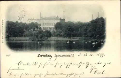 Ak Zwickau in Sachsen, Schwanenteich mit Schloss
