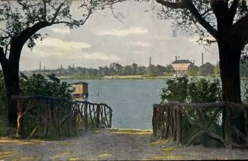 Ak Zwickau in Sachsen, Blick auf den Schwanenteich mit Schwanenschloss
