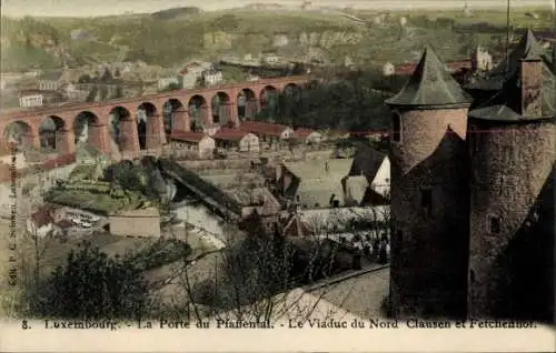 Ak Luxembourg, Porte du Pfaffenthal, Viaduc du Nord Clausen und Fechtenhof