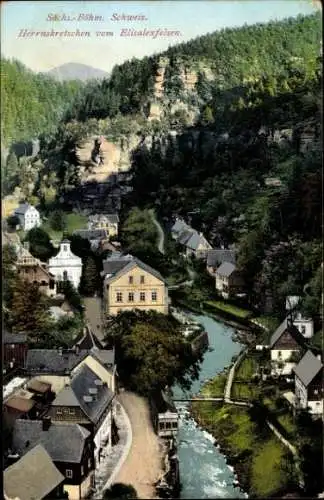 Ak Hřensko Herrnskretschen Elbe Reg. Aussig, Blick vom Elisalexfelsen
