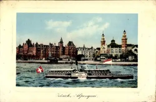 Ak Zürich Stadt Schweiz, Alpenquai, Dampfschiff