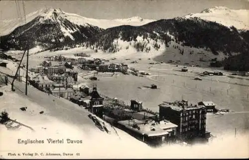 Ak Davos Kanton Graubünden, Englisches Viertel, Schneelandschaft, Berge, Architektur