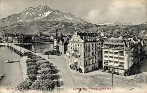 Ak Lucerne Luzern Stadt Schweiz, Luzern mit Pilatus, Berglandschaft, historische Gebäude, See