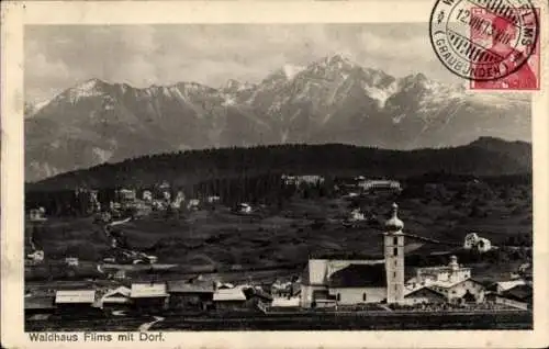 Ak Flims Kanton Graubünden Schweiz, Waldhaus Flims mit Dorf, Kirche, Bergpanorama