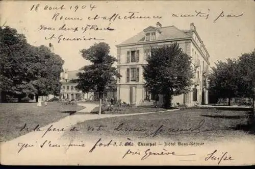 Ak Genf Stadt Schweiz, Hôtel Beau-Séjour, Gartenansicht, Postkarte von 1904