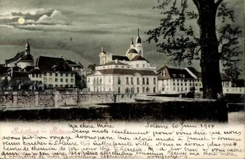 Ak Solothurn Stadt Schweiz, Teilansicht im Mondschein
