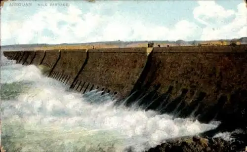 Ak Assouan Assuan Ägypten, Nilstaudamm, Wassermassen, Himmel mit Wolken