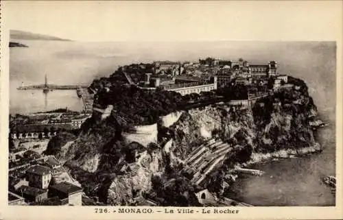 Ak Monaco, Luftaufnahme von  Felsenstadt, Hafen
