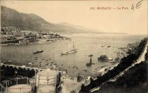 Ak Monaco,  Le Port, Hafenansicht, Schiffe, Küstenlandschaft