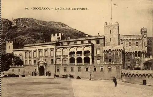 Ak Monaco, Palais du Prince, Berge im Hintergrund,  Architektur, Schwarz-Weiß-Foto