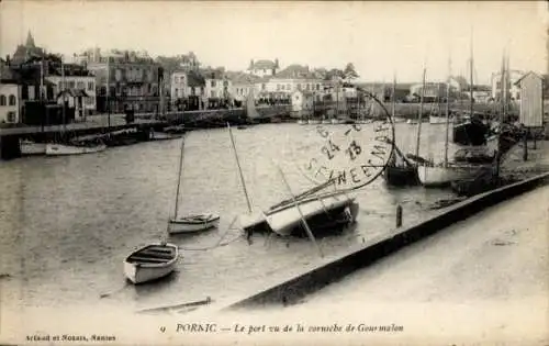 Ak Pornic Loire Atlantique, Hafenansicht, Boote im Wasser, Häuser im Hintergrund