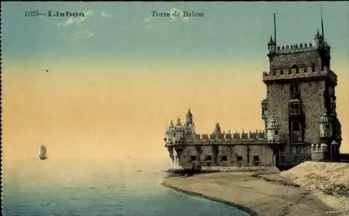 Ak Belém Lisboa Lissabon Portugal, Torre de Belem, Sehenswürdigkeit, Wasser, s Gebäude