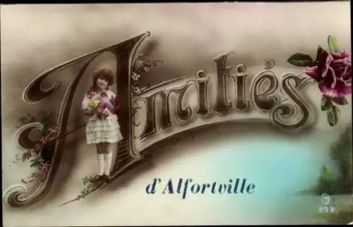 Ak Alfortville Val de Marne, Mädchen mit Blumen, Amities