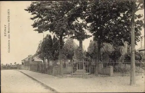 Ak Epinay sur Seine Seine Saint Denis, Cimetière des Mobiles 1870-1871, Bäume, Zaun, Straße