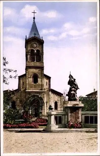 Ak Setif Algerien, Kirche, Denkmal, Statue, Blumenbeete, r Stil