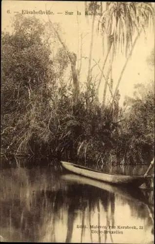 Ak Lubumbashi Elisabethville DR Kongo Zaire,  Sur la Kafabu, Boot im Wasser, Palmen
