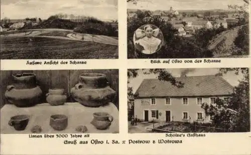 Ak Ostro Panschwitz Kuckau Oberlausitz, Gasthaus, See, Schanze, Urnen