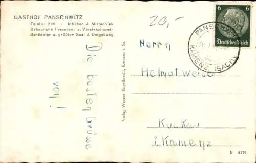 Ak Panschwitz Kuckau Oberlausitz, Gasthof Panschwitz, Inh. J. Mirtschink