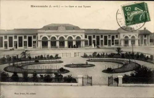 Ak Marmande Lot-et-Garonne, Bahnhofgebäude, Gartenanlage, frühes 20. Jahrhundert, 