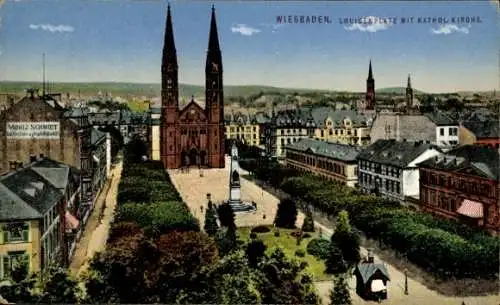 Ak Wiesbaden in Hessen, Louisenplatz, katholische Kirche, Stadtansicht,  Architektur
