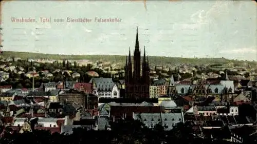 Ak Bierstadt Wiesbaden in Hessen, Stadtansicht, Bierstädter Felsenkeller, hohe Türme, Häuser, Bäu