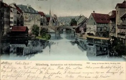 Ak Nürnberg in Mittelfranken, Karlsbrücke, Schleifersteg