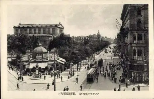 Ak Hannover in Niedersachsen, Georgstraße, Cafe Kröpcke, Straßenbahn