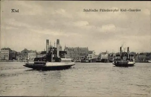 Ak Kiel, Städtische Fährdampfer, Meer, Gebäude im Hintergrund