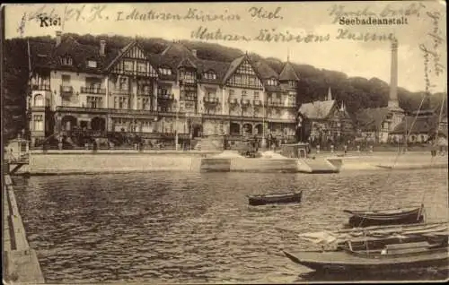 Ak Kiel, Seebadeanstalt, Mutinensbevisions Kaserne, alte Gebäude, Schiffe