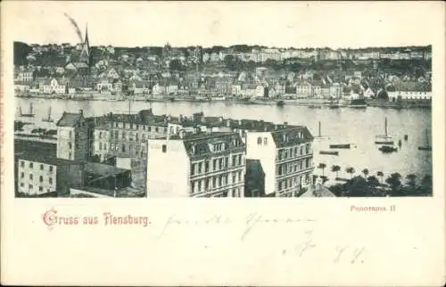 Ak Flensburg in Schleswig Holstein, Panorama von  Hafenansicht,  Architektur