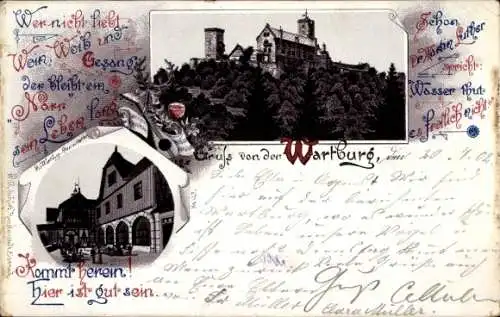Ak Lutherstadt Eisenach in Thüringen, Wartburg, Schloss  Wein, Weib und Gesang, Martin Luther Zit