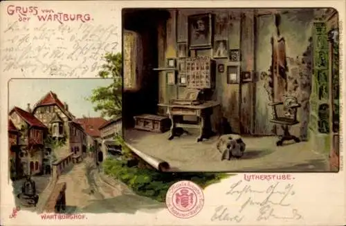 Ak Lutherstadt Eisenach in Thüringen, Wartburg, Lutherstube, Wartburghof,  Architektur, Gruß von 