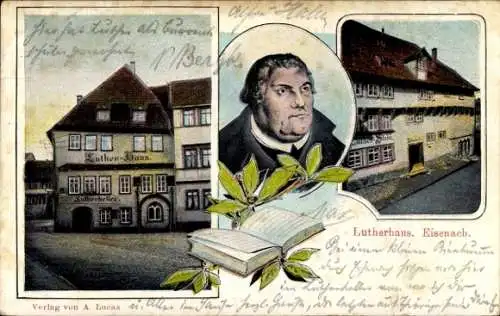 Ak Lutherstadt Eisenach Thüringen, Hellthal, Lutherhaus, Bild von Luther,  Architektur, Buch und 