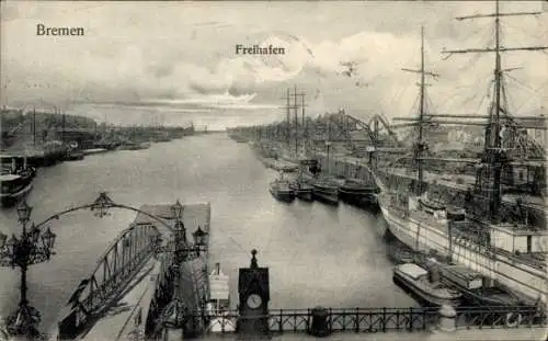 Ak Bremen, Freihafen, Schiffe