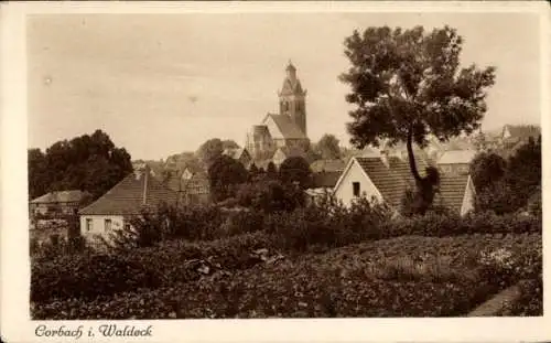 Ak Korbach in Hessen, Blick auf den Ort, Kirchturm